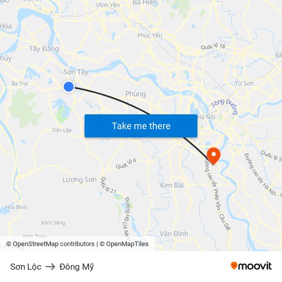 Sơn Lộc to Đông Mỹ map