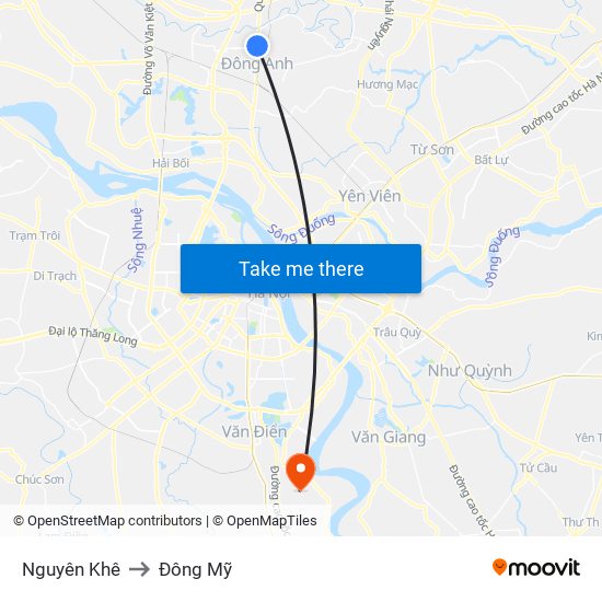 Nguyên Khê to Đông Mỹ map