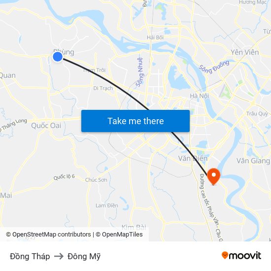 Đồng Tháp to Đông Mỹ map