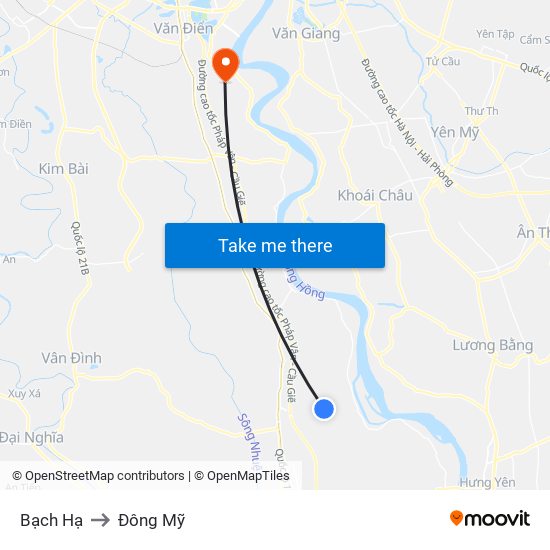 Bạch Hạ to Đông Mỹ map