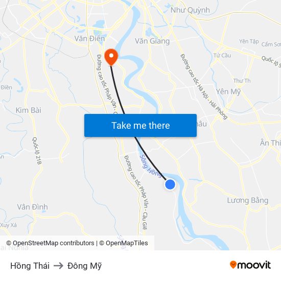 Hồng Thái to Đông Mỹ map