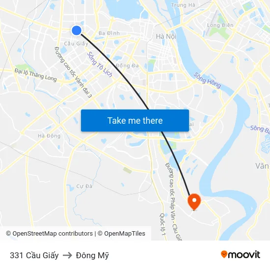 331 Cầu Giấy to Đông Mỹ map
