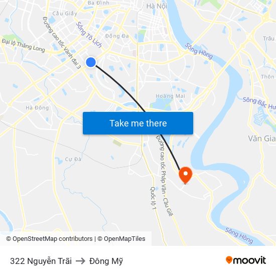 322 Nguyễn Trãi to Đông Mỹ map