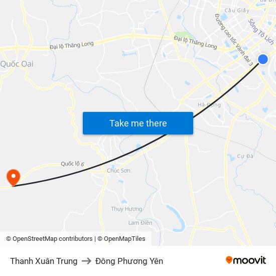 Thanh Xuân Trung to Đông Phương Yên map