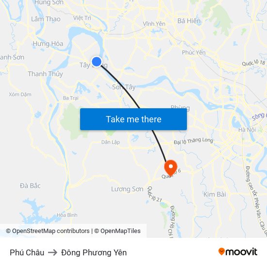 Phú Châu to Đông Phương Yên map