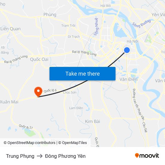 Trung Phụng to Đông Phương Yên map