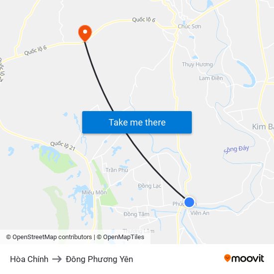 Hòa Chính to Đông Phương Yên map