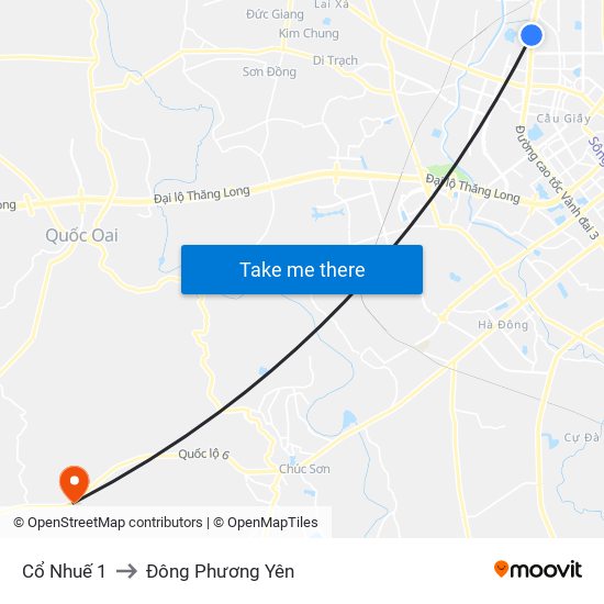 Cổ Nhuế 1 to Đông Phương Yên map