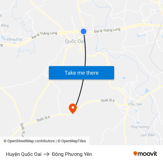 Huyện Quốc Oai to Đông Phương Yên map