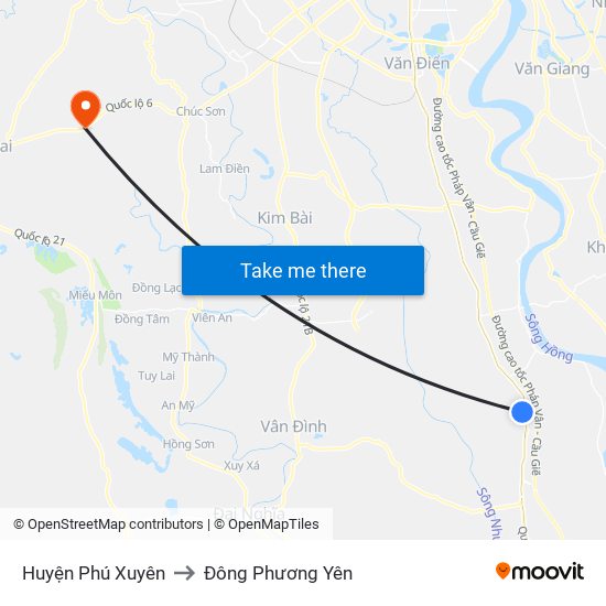 Huyện Phú Xuyên to Đông Phương Yên map