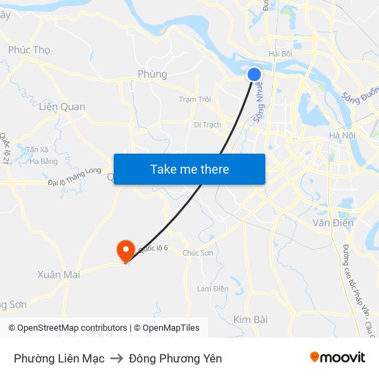 Phường Liên Mạc to Đông Phương Yên map