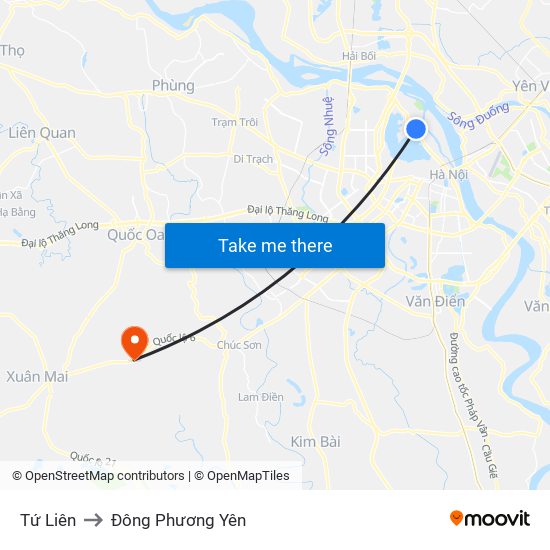 Tứ Liên to Đông Phương Yên map