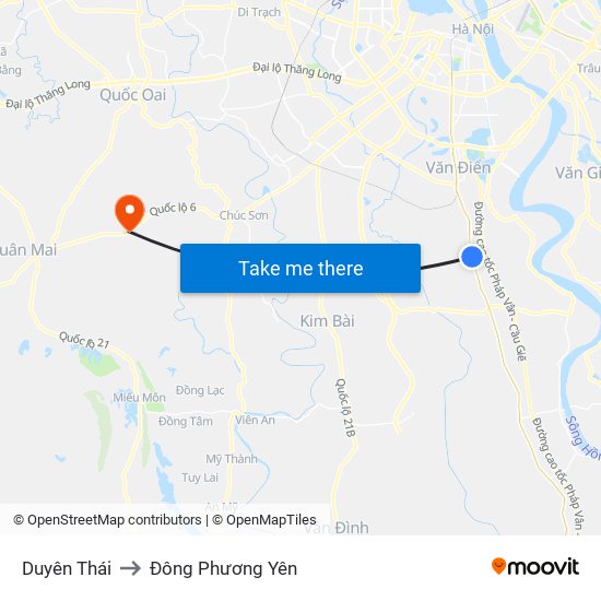 Duyên Thái to Đông Phương Yên map