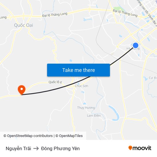 Nguyễn Trãi to Đông Phương Yên map