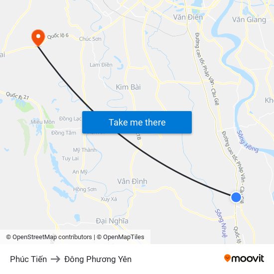 Phúc Tiến to Đông Phương Yên map