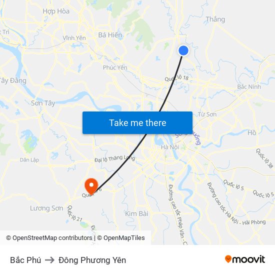 Bắc Phú to Đông Phương Yên map