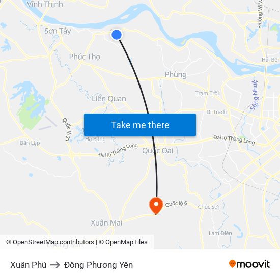 Xuân Phú to Đông Phương Yên map