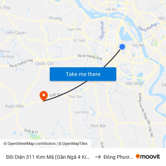 Đối Diện 311 Kim Mã (Gần Ngã 4 Kim Mã - Vạn Bảo) to Đông Phương Yên map