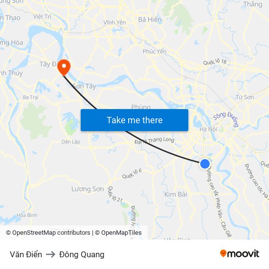 Văn Điển to Đông Quang map