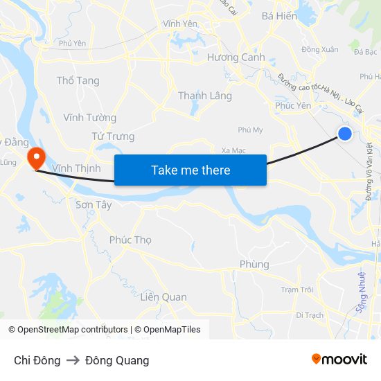 Chi Đông to Đông Quang map