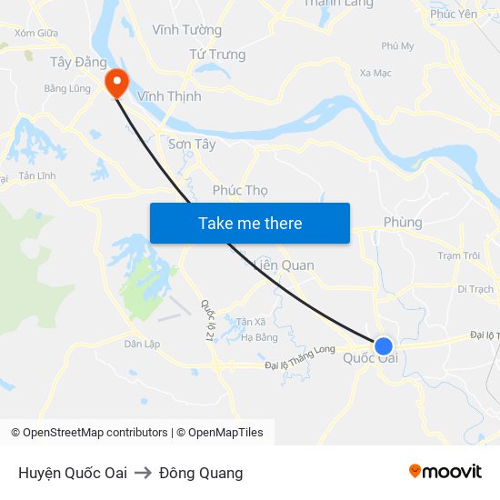 Huyện Quốc Oai to Đông Quang map