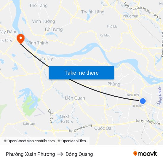 Phường Xuân Phương to Đông Quang map