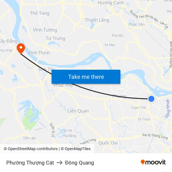 Phường Thượng Cát to Đông Quang map