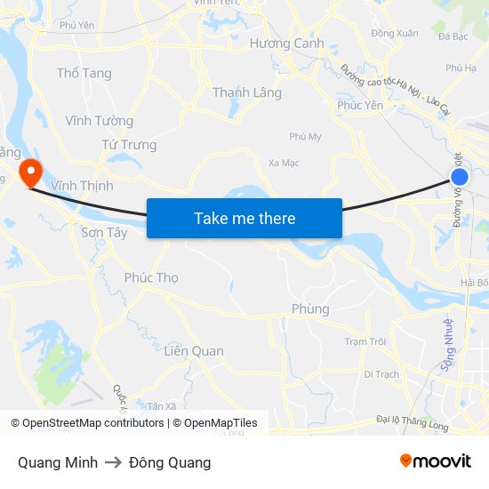 Quang Minh to Đông Quang map