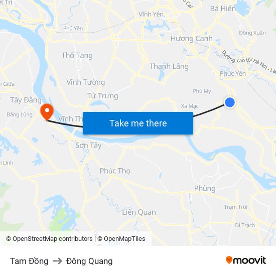 Tam Đồng to Đông Quang map