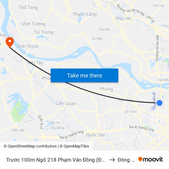 Trước 100m Ngõ 218 Phạm Văn Đồng (Đối Diện Công Viên Hòa Bình) to Đông Quang map