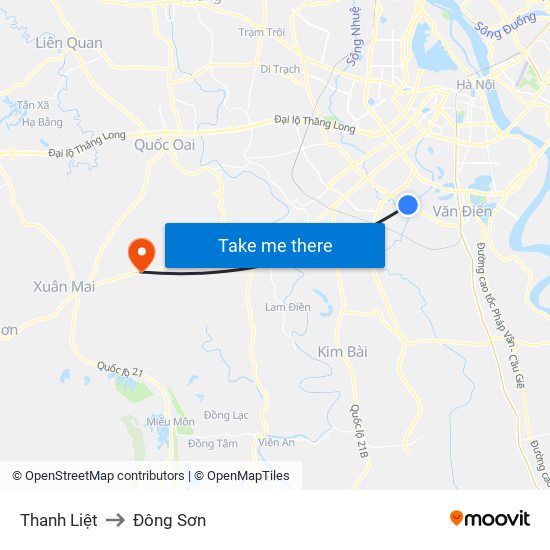 Thanh Liệt to Đông Sơn map