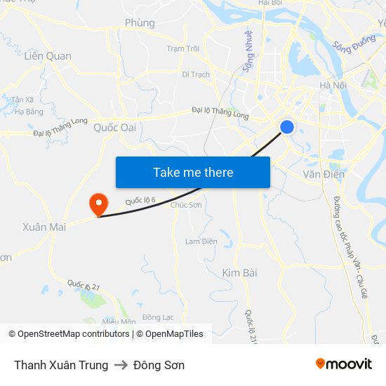 Thanh Xuân Trung to Đông Sơn map