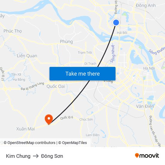 Kim Chung to Đông Sơn map