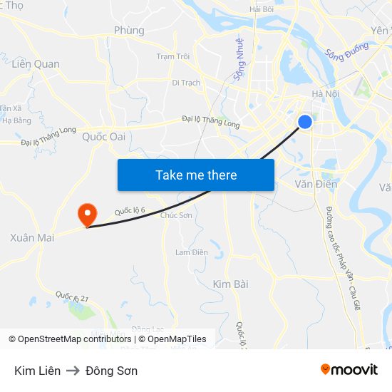 Kim Liên to Đông Sơn map