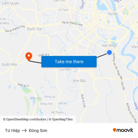 Tứ Hiệp to Đông Sơn map