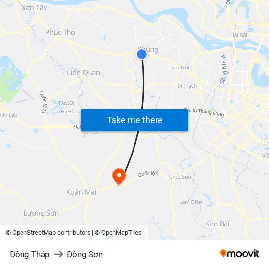 Đồng Tháp to Đông Sơn map
