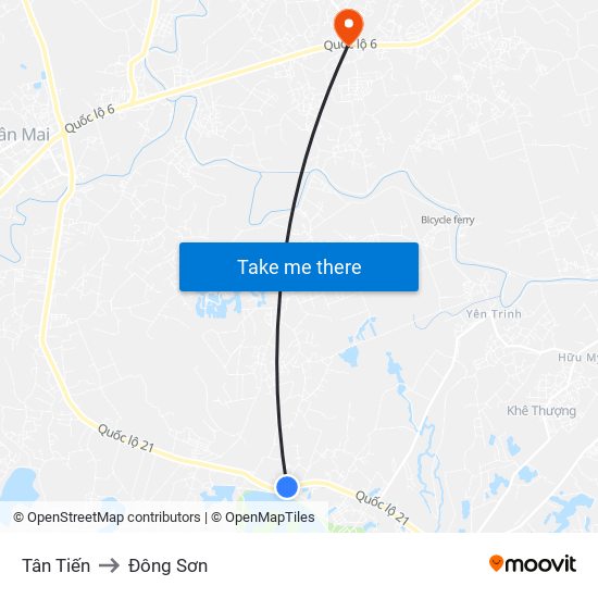 Tân Tiến to Đông Sơn map