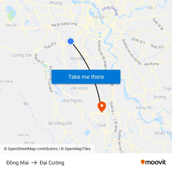 Đồng Mai to Đại Cường map