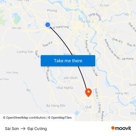 Sài Sơn to Đại Cường map