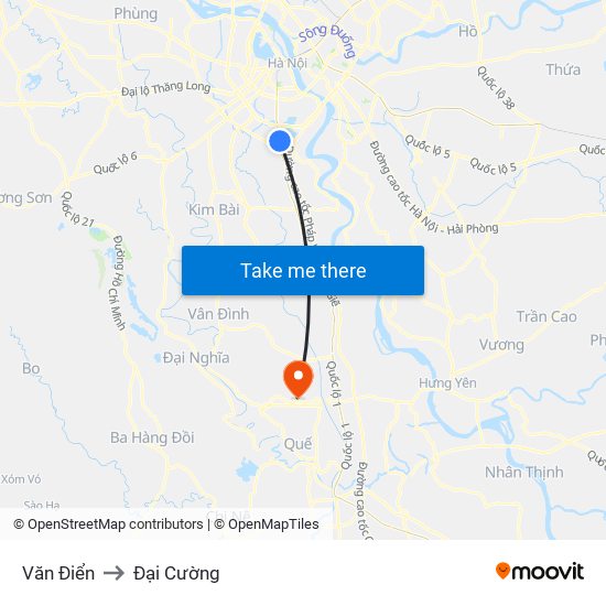 Văn Điển to Đại Cường map