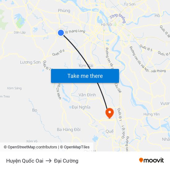 Huyện Quốc Oai to Đại Cường map