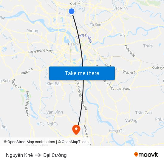 Nguyên Khê to Đại Cường map