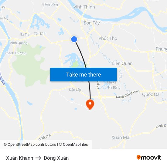 Xuân Khanh to Đông Xuân map