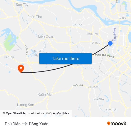 Phú Diễn to Đông Xuân map