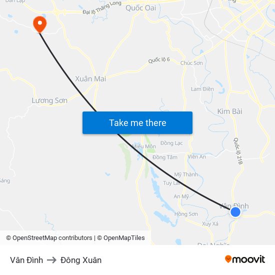 Vân Đình to Đông Xuân map