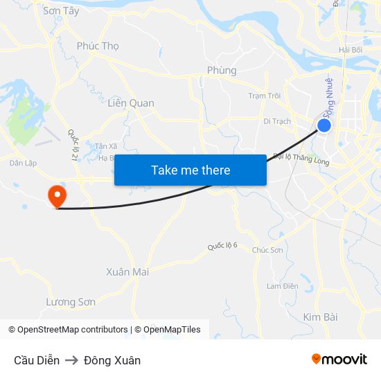 Cầu Diễn to Đông Xuân map