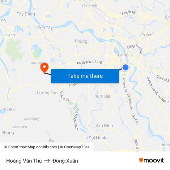 Hoàng Văn Thụ to Đông Xuân map