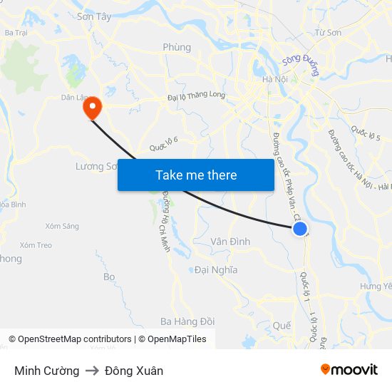 Minh Cường to Đông Xuân map