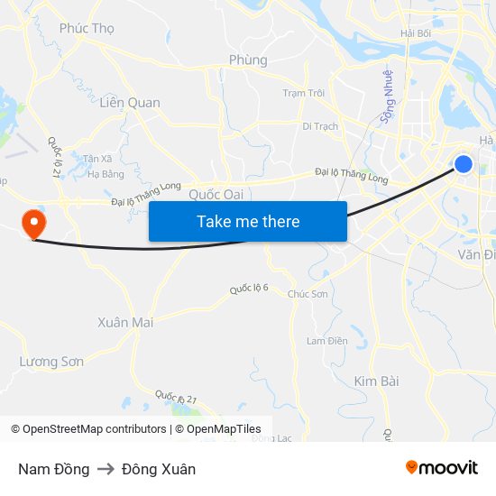 Nam Đồng to Đông Xuân map