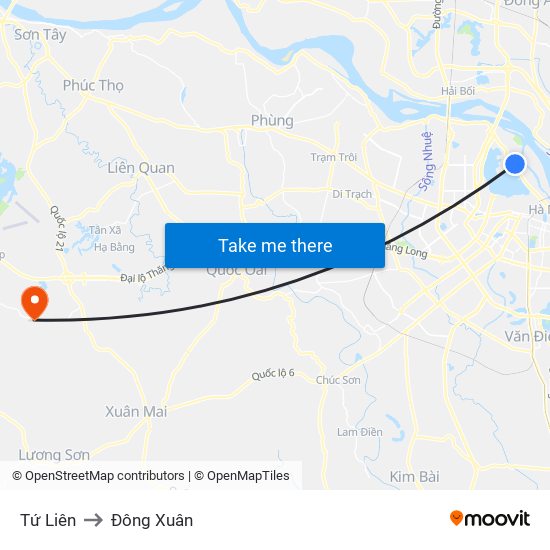 Tứ Liên to Đông Xuân map